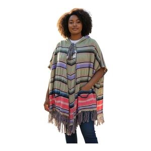 Moth ( Anthropology) Green and Pink Knit Poncho